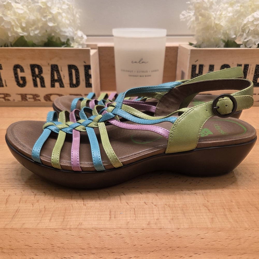Dansko Dana Multicolored Leather Wedge Sandals Womens Size 40 - Picture 3 of 11